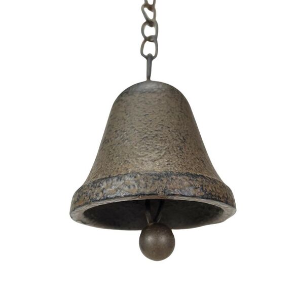 78-Inch Metal Rain Chain - 6 Water Wheels & Weighted Bell, Rustic Brown Finish - Picture 10 of 12